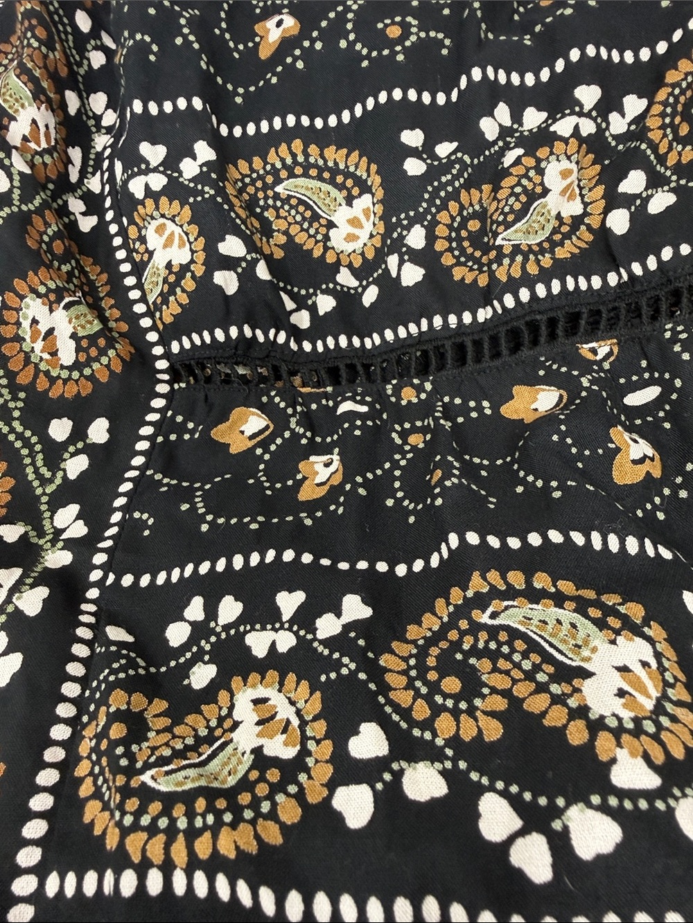 Angie Black Gold Paisley Boho Maxi Dress Rayon Size Large Coastal Cowgirl - Picture 5 of 5